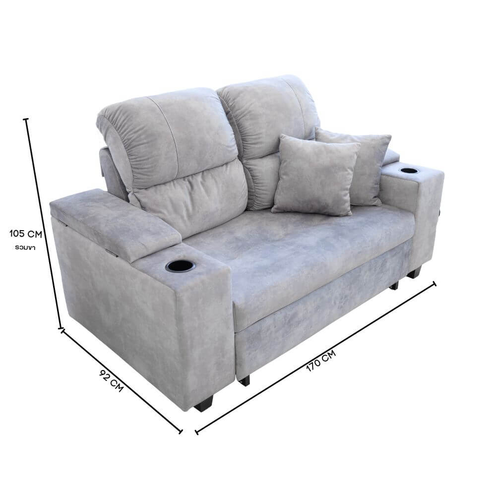 โซฟาเบด CCR FURNITURE รุ่น NEW YORK (นิวยอร์ก) ขนาด 170 cm. ผ้ากำมะหยี่ฮอลแลนด์ สีเทา (005-07) พร้อมที่วางแก้วน้ำ และ ที่เก็บของ_1